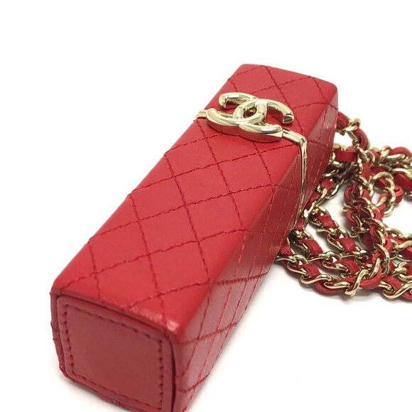 CHANEL CC Mark CC Lip case ChainShoulder Accessory case Leather Red/GoldHardware - Picture 5 of 11